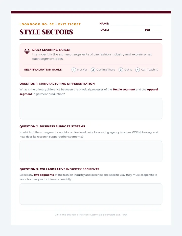 Style Sectors Exit Ticket