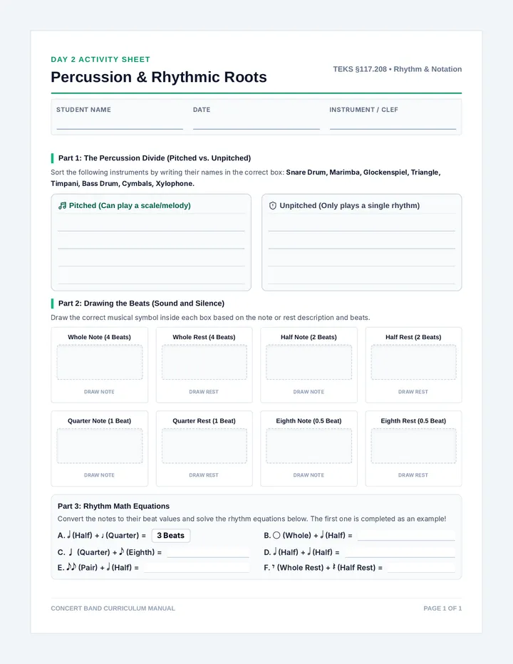 Percussion and Note Values Handout