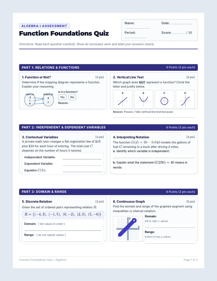 Function Foundations Quiz