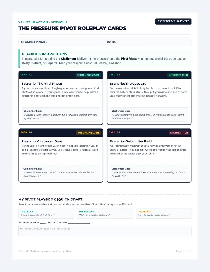 Pressure Pivot Roleplay Cards