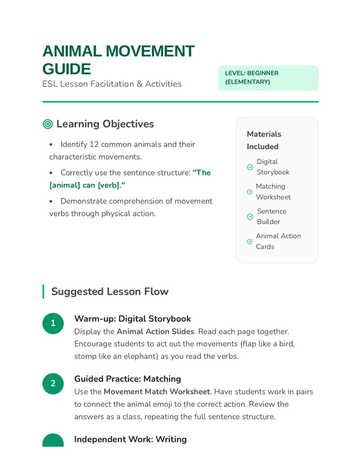 Animal Movement Teacher Guide