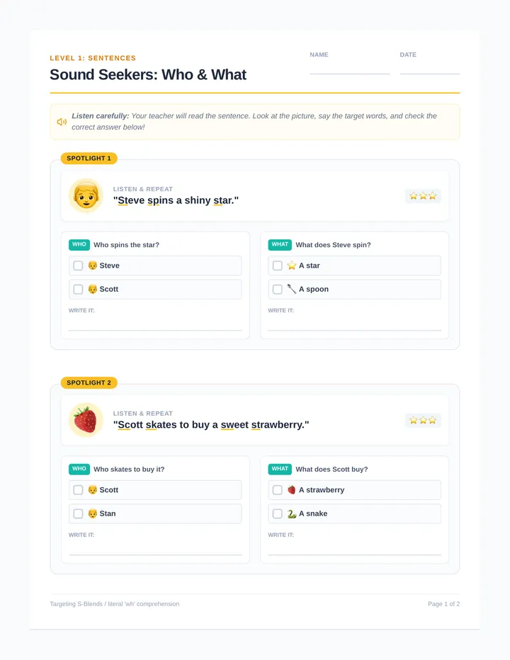 Sound Seekers Worksheets