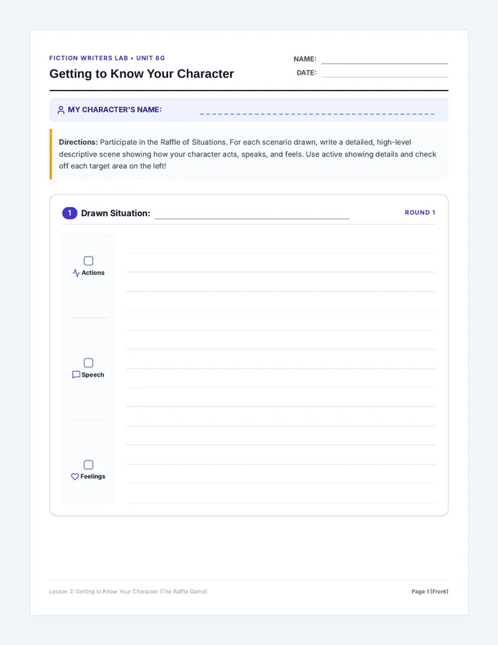 Getting to Know Your Character Worksheet