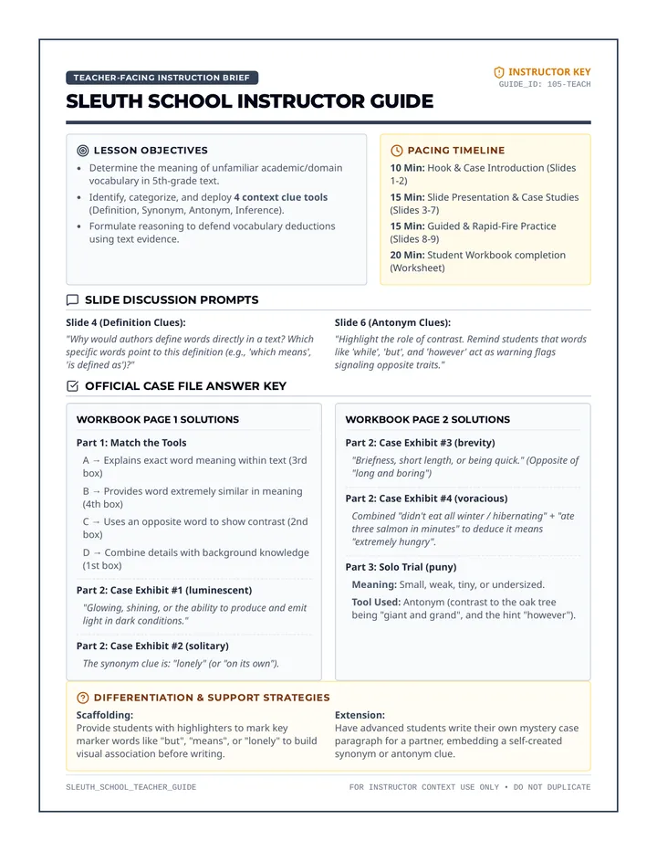 Sleuth School Teacher Guide