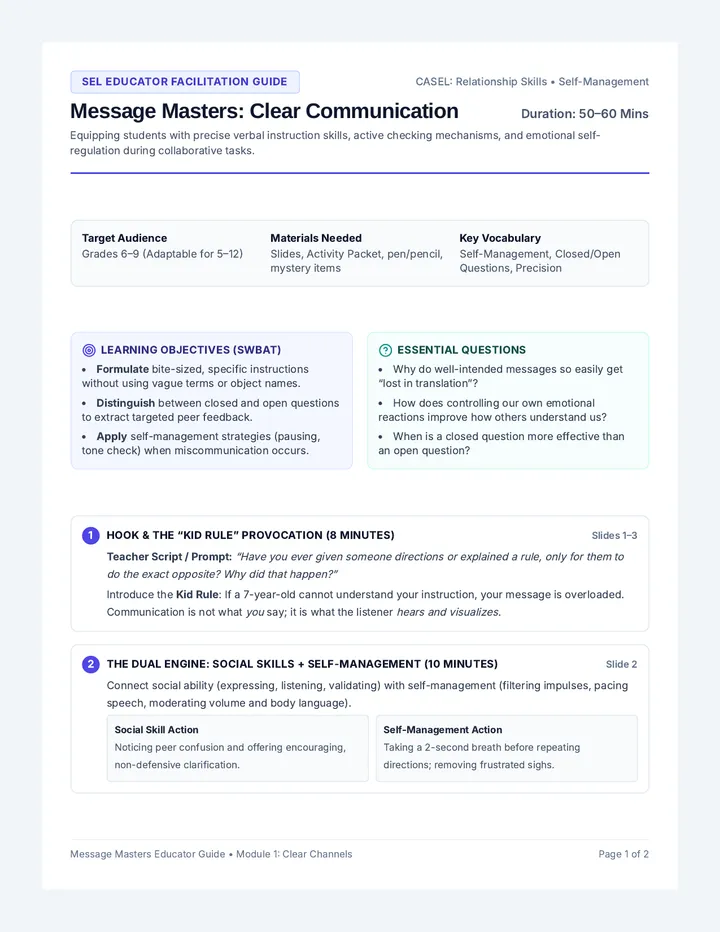Message Masters Lesson Plan