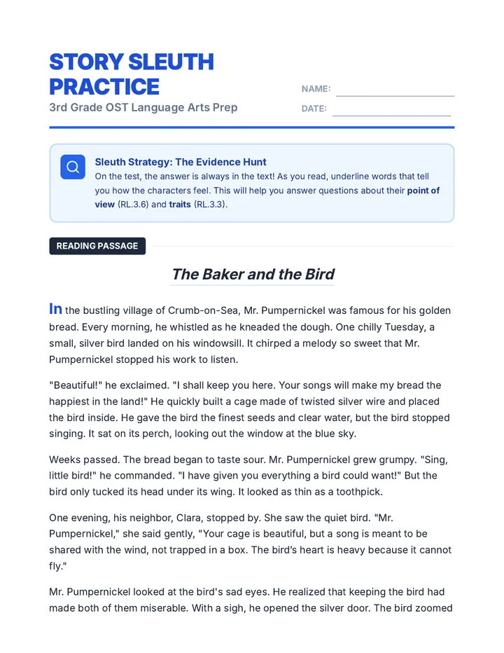 Story Sleuth Practice Worksheet