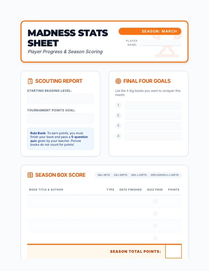 Madness Stats Tracker Student Sheet