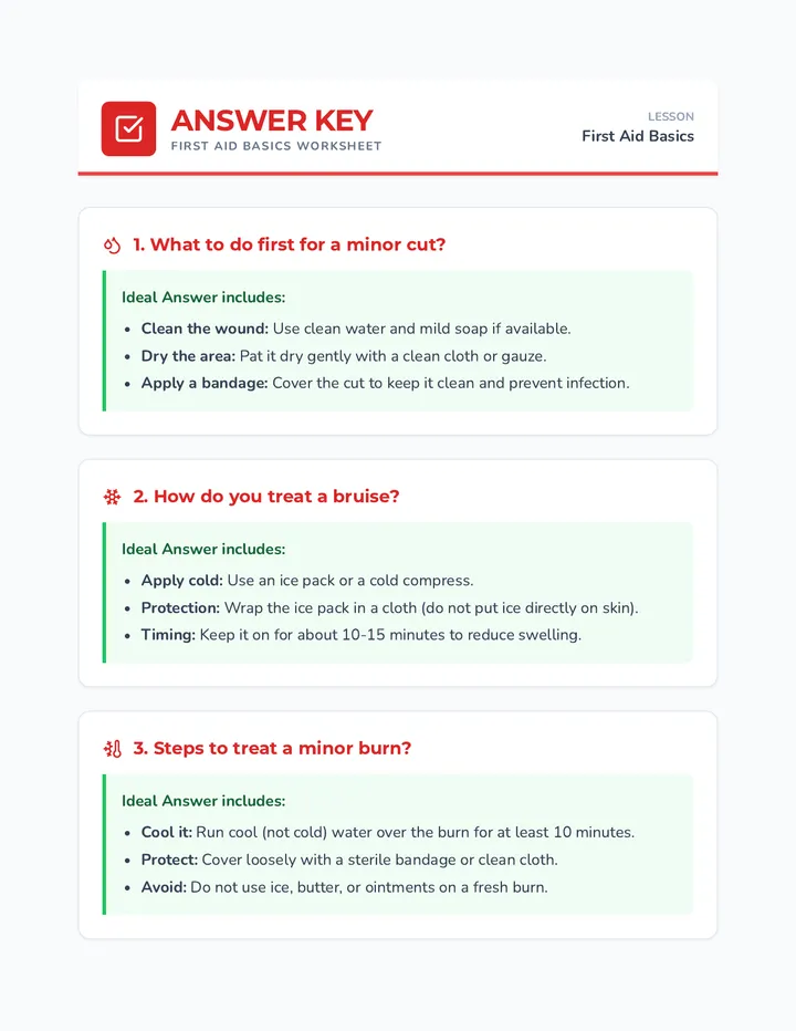 First Aid Basics Answer Key