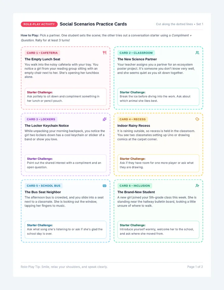 Social Scenarios Practice Cards