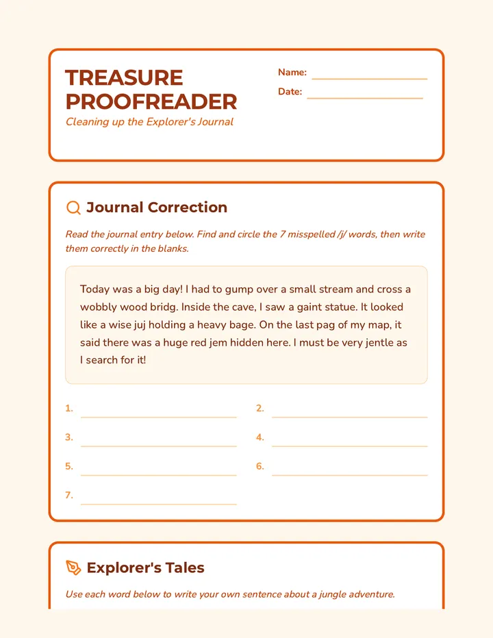 Treasure Proofreader Worksheet