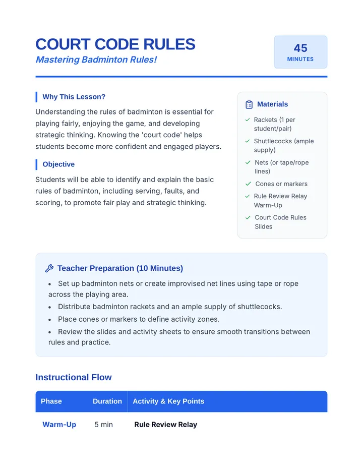 Court Code Lesson Plan