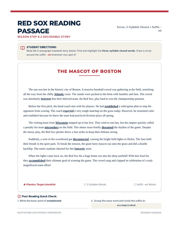 Red Sox Reading Passage