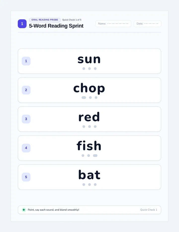 Quick Check Reading Cards