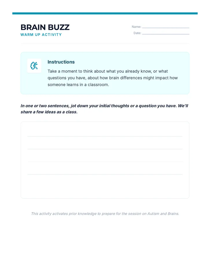 Autism Brains Warm Up Activity