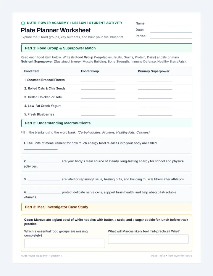 Plate Planner Worksheet