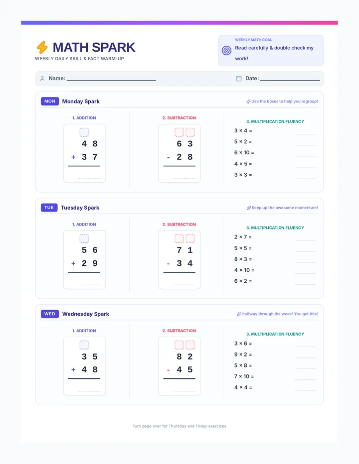 Math Spark Student Worksheet
