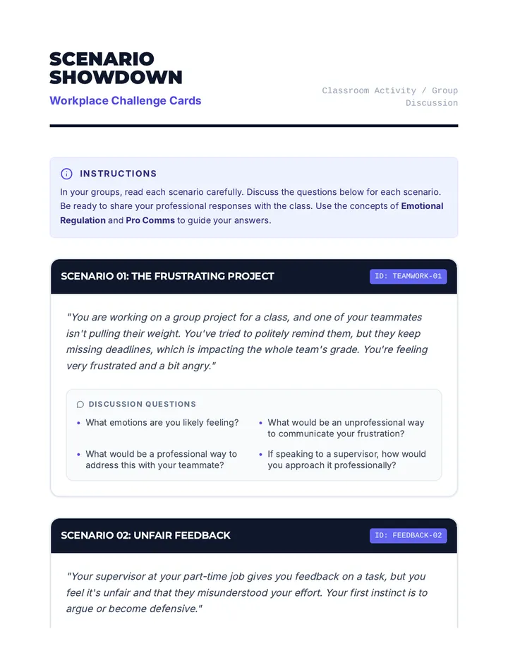 Workplace Scenario Cards Activity