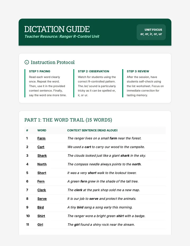 Ranger Dictation Teacher Guide
