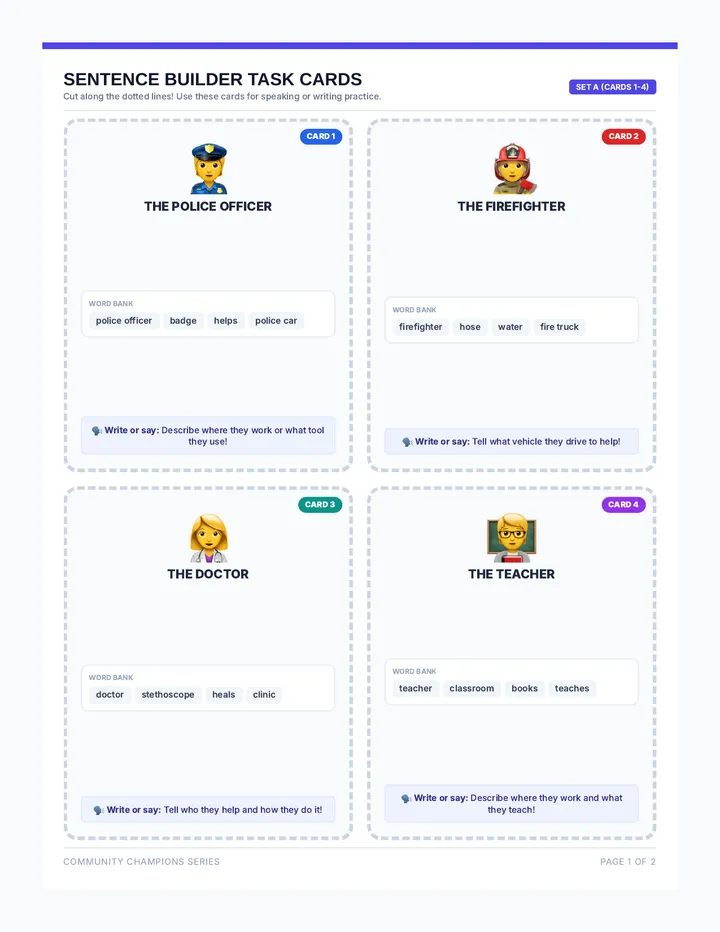 Sentence Builder Task Cards