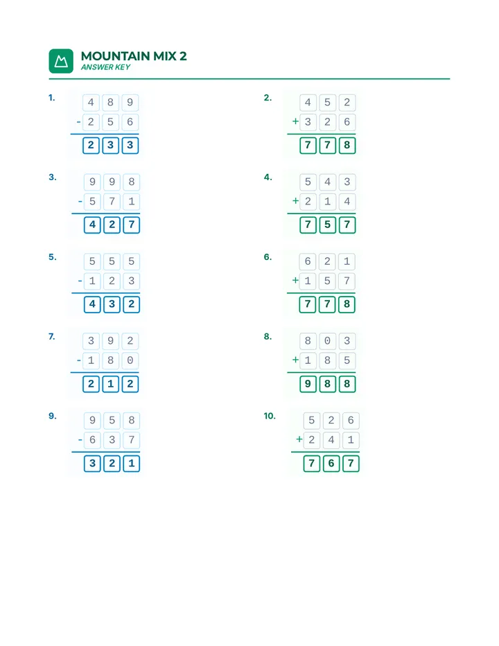 Mountain Mix Answer Key 2