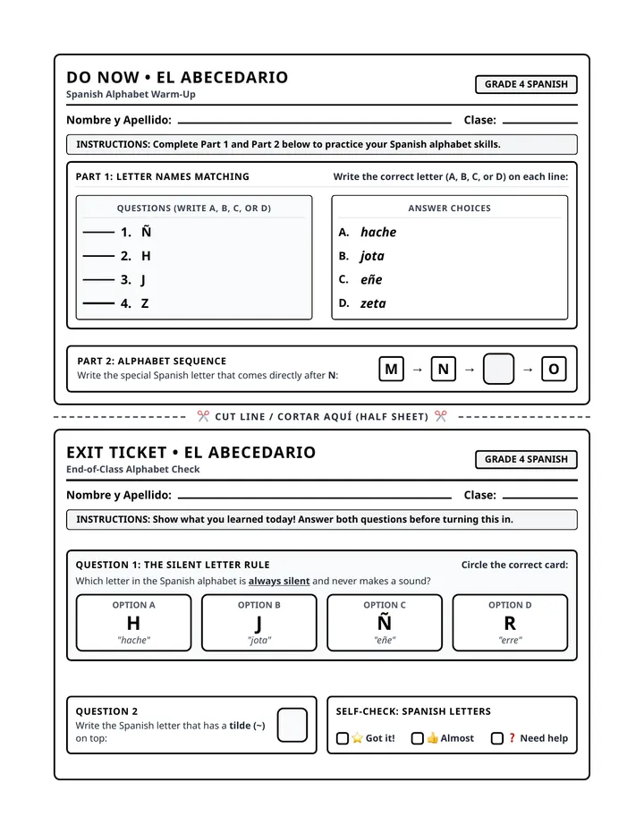 Alphabet Warmup Exit Ticket