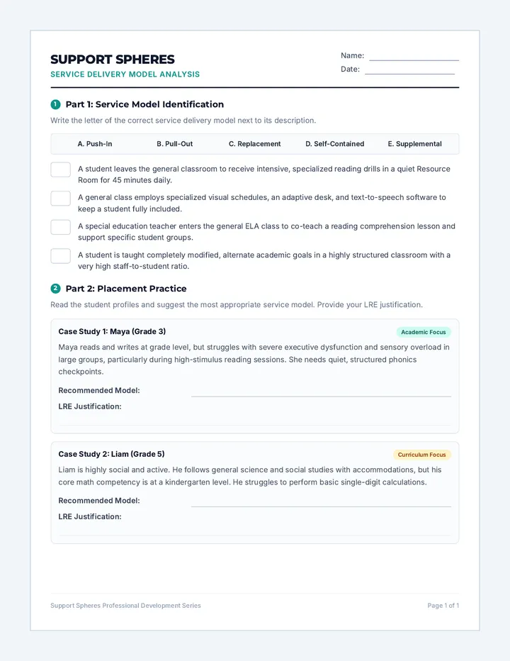 Support Spheres Worksheet