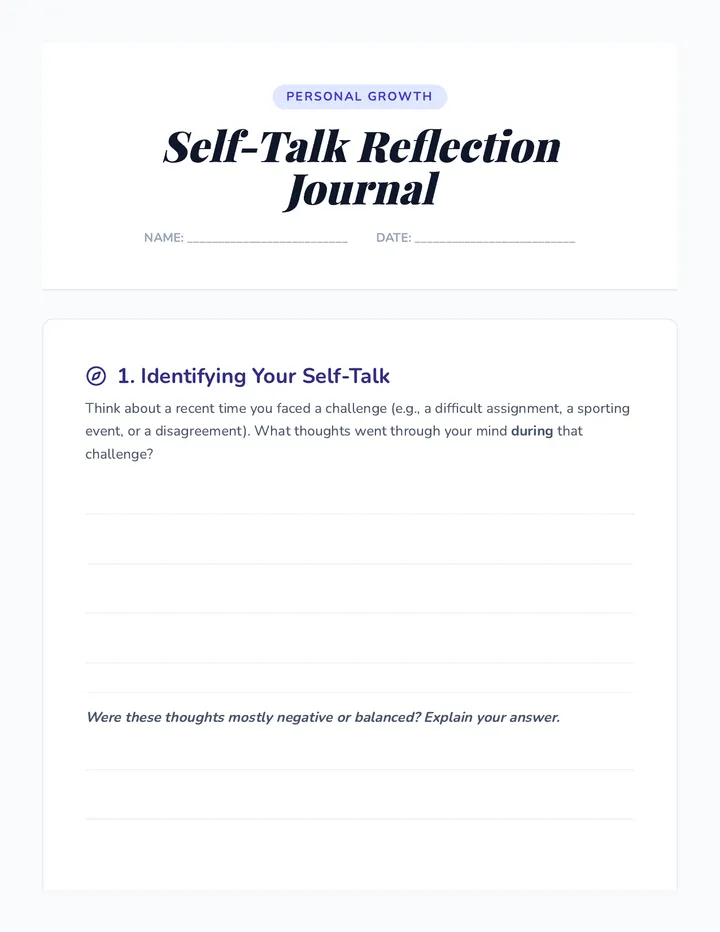 Self Talk Reflection Journal