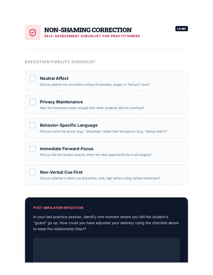 Non Shaming Correction Checklist