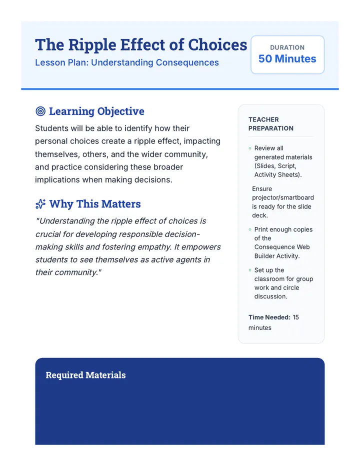 Understanding Consequences Lesson Plan