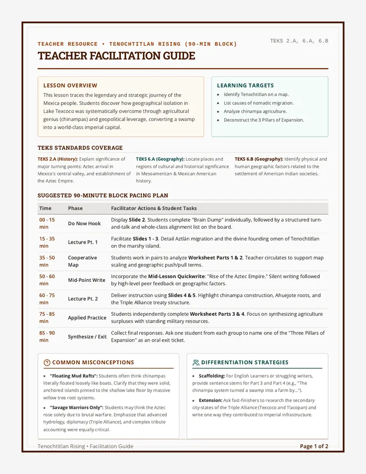 Tenochtitlan Rising Teacher Guide
