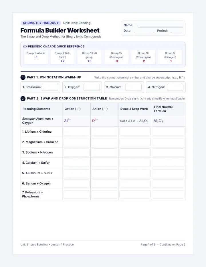 Formula Builder Worksheet