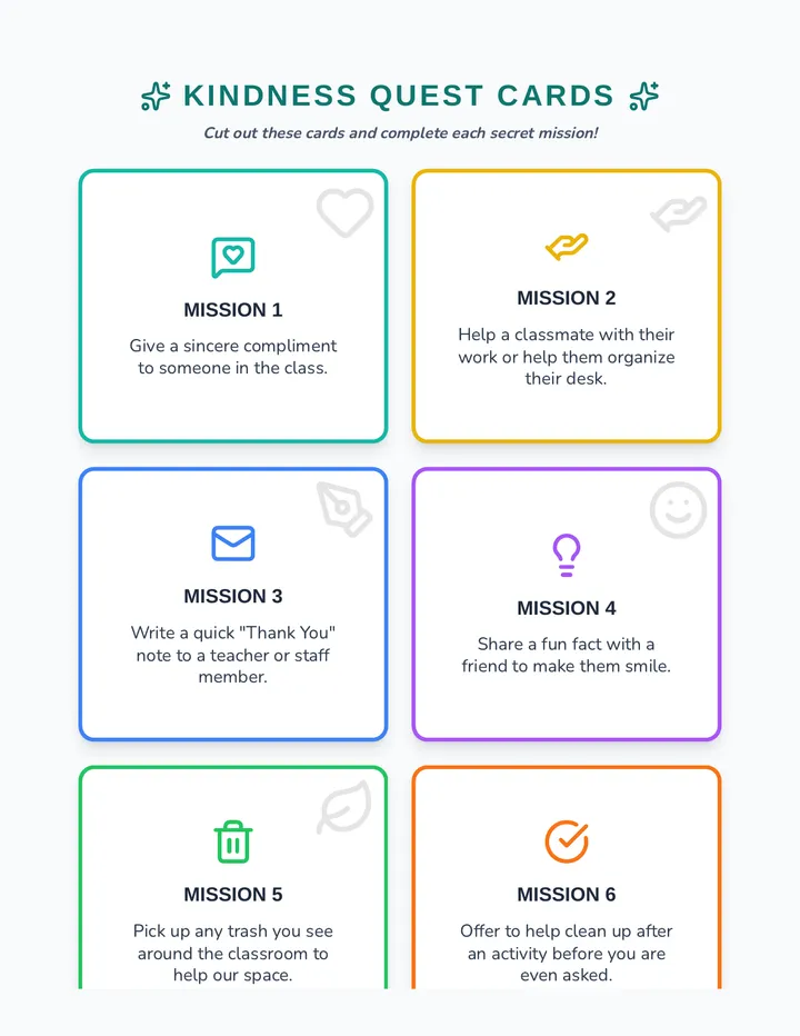 Kindness Quest Cards Worksheet