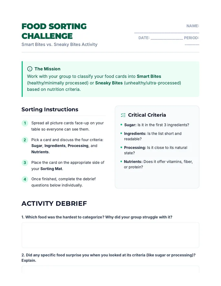 Food Sorting Activity Guide