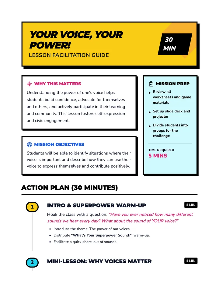 Your Voice Your Power Lesson Plan