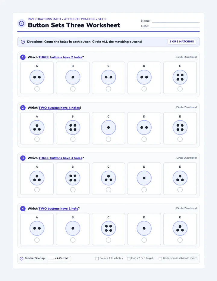 Button Sets Three Worksheet