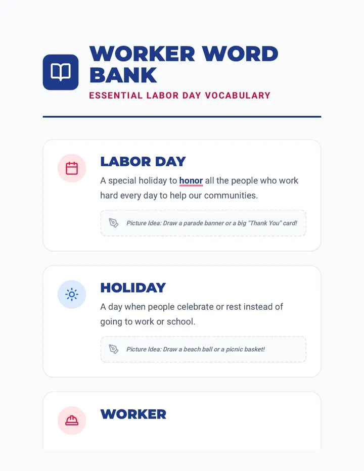 Labor Day Vocabulary List