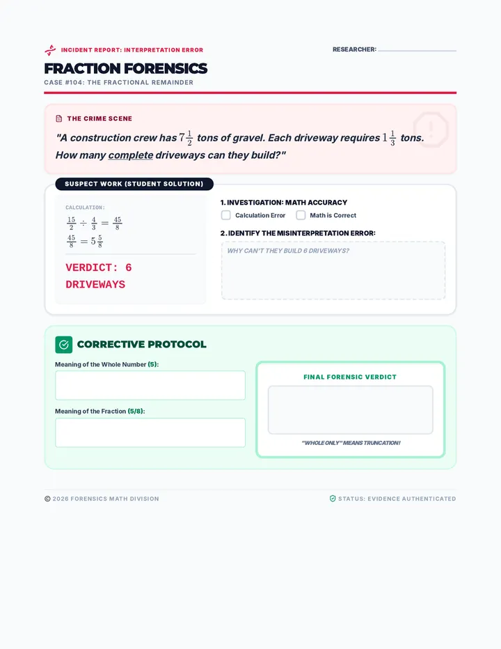 Fraction Forensics Worksheet