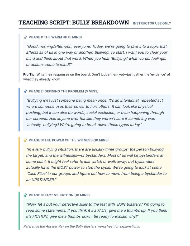 Bully Breakdown Teaching Script