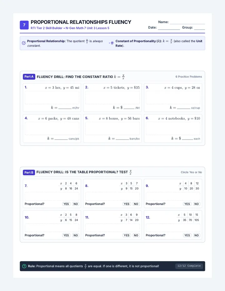 Proportional Relationships Practice Worksheet