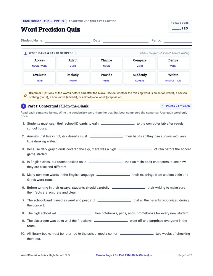 Word Precision Quiz