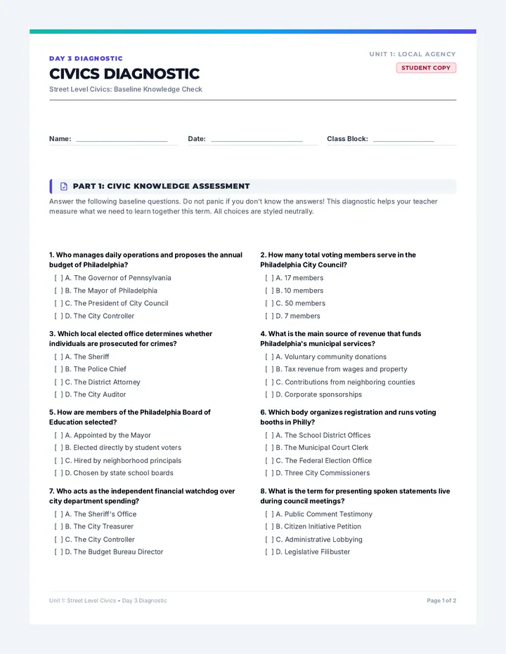 Civics Diagnostic Quiz