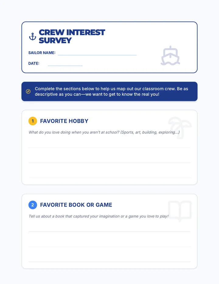 Crew Interest Survey Worksheet