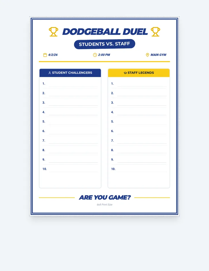 Dodgeball Duel Signup Sheet