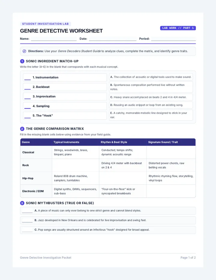 Genre Detective Worksheet