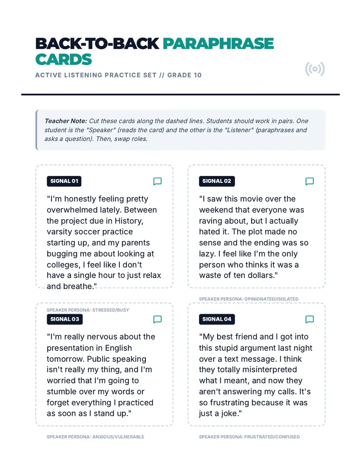 Back-to-Back Paraphrase Cards