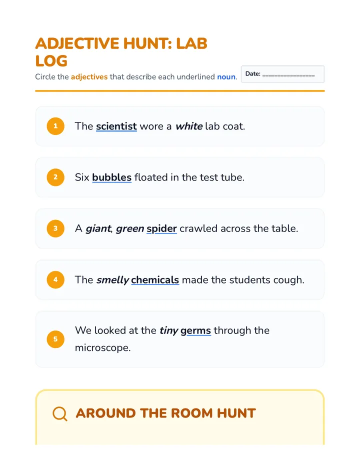 Adjective Hunt Worksheet