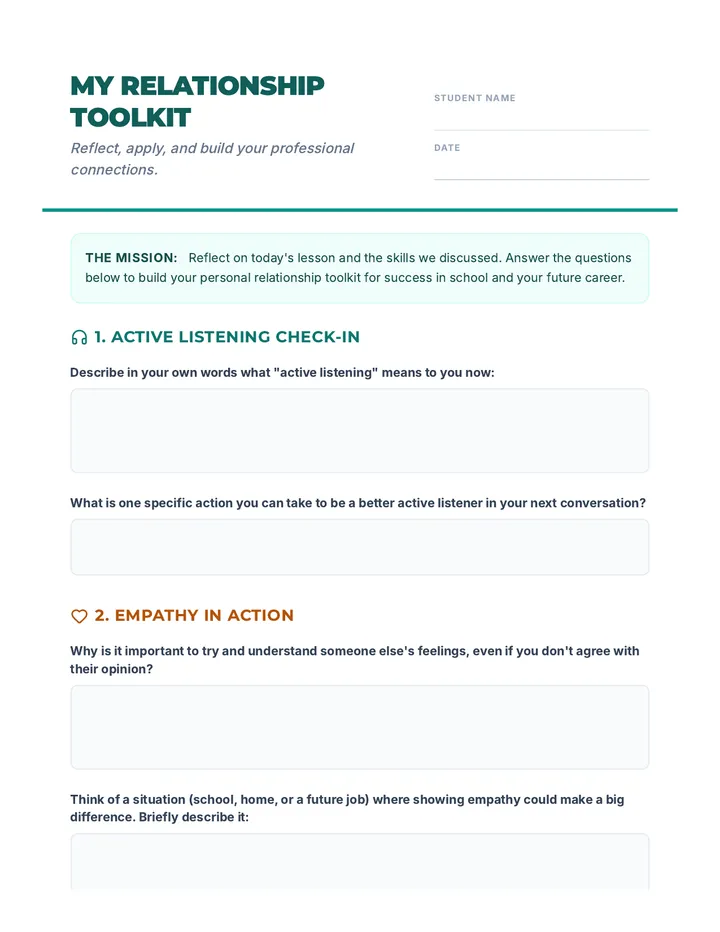 My Relationship Toolkit Worksheet