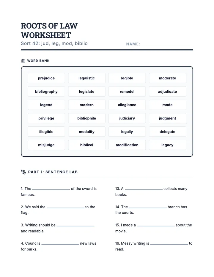 Roots of Law Worksheet
