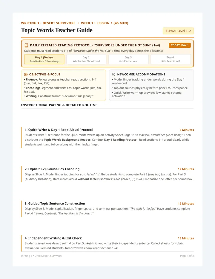 Topic Words Teacher Guide