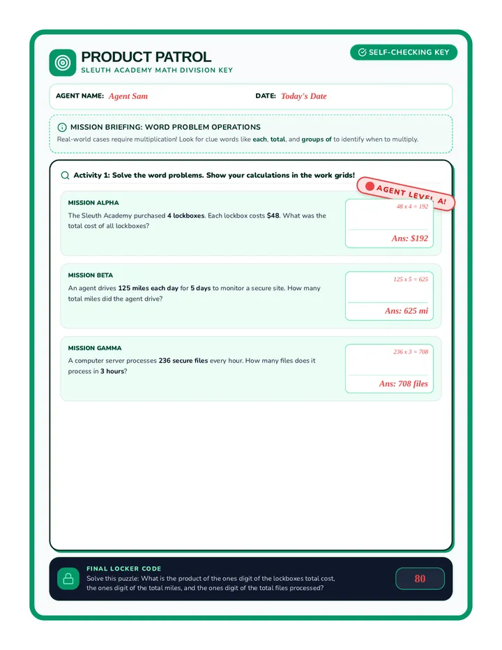 Multi Digit Answer Key